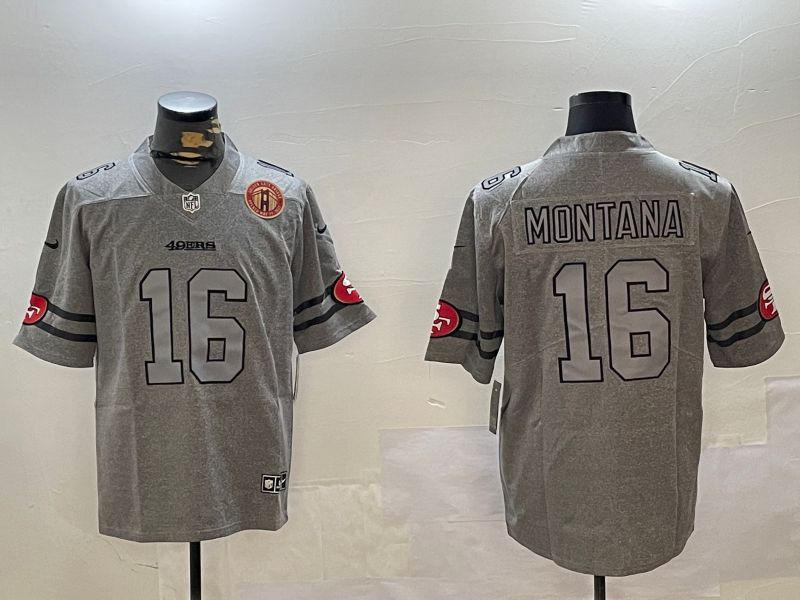 Men San Francisco 49ers 16 Montana Grey Throwback 2024 Nike Limited NFL Jersey style 12304